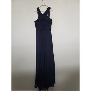 Azazie Womens Sz C 10 Dress Formal Prom Dark Blue Sleeveless Maxi Flowy Back Zip